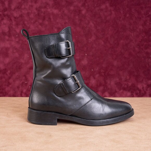 Emanuele Crasto Wmn Black Italian Leather Strap Buckle Zip Ankle Boots 9US EUR39 - Picture 7 of 8